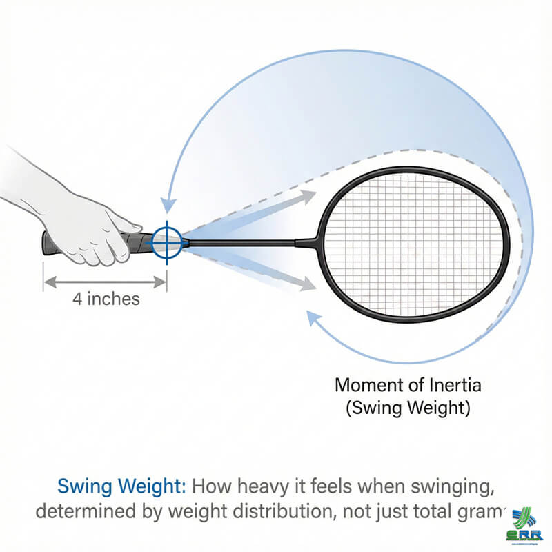 Badminton Swing Weight Explanation Certified badminton stringer explaining racket swing weight physics to players in Setapak and Wangsa Maju