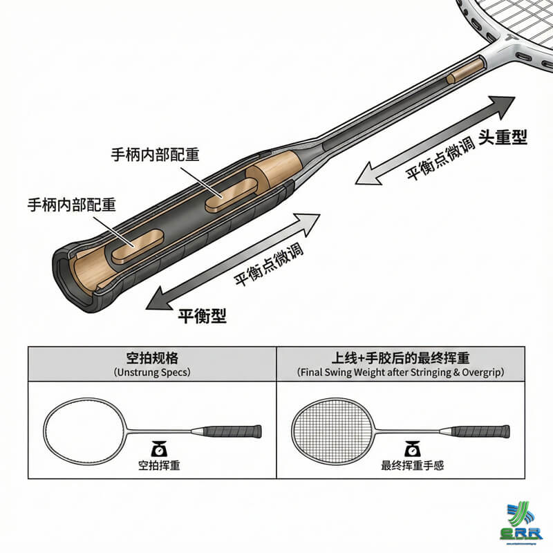 吉隆坡 羽毛球拍制造工艺｜球拍手柄内部平衡控制示意图